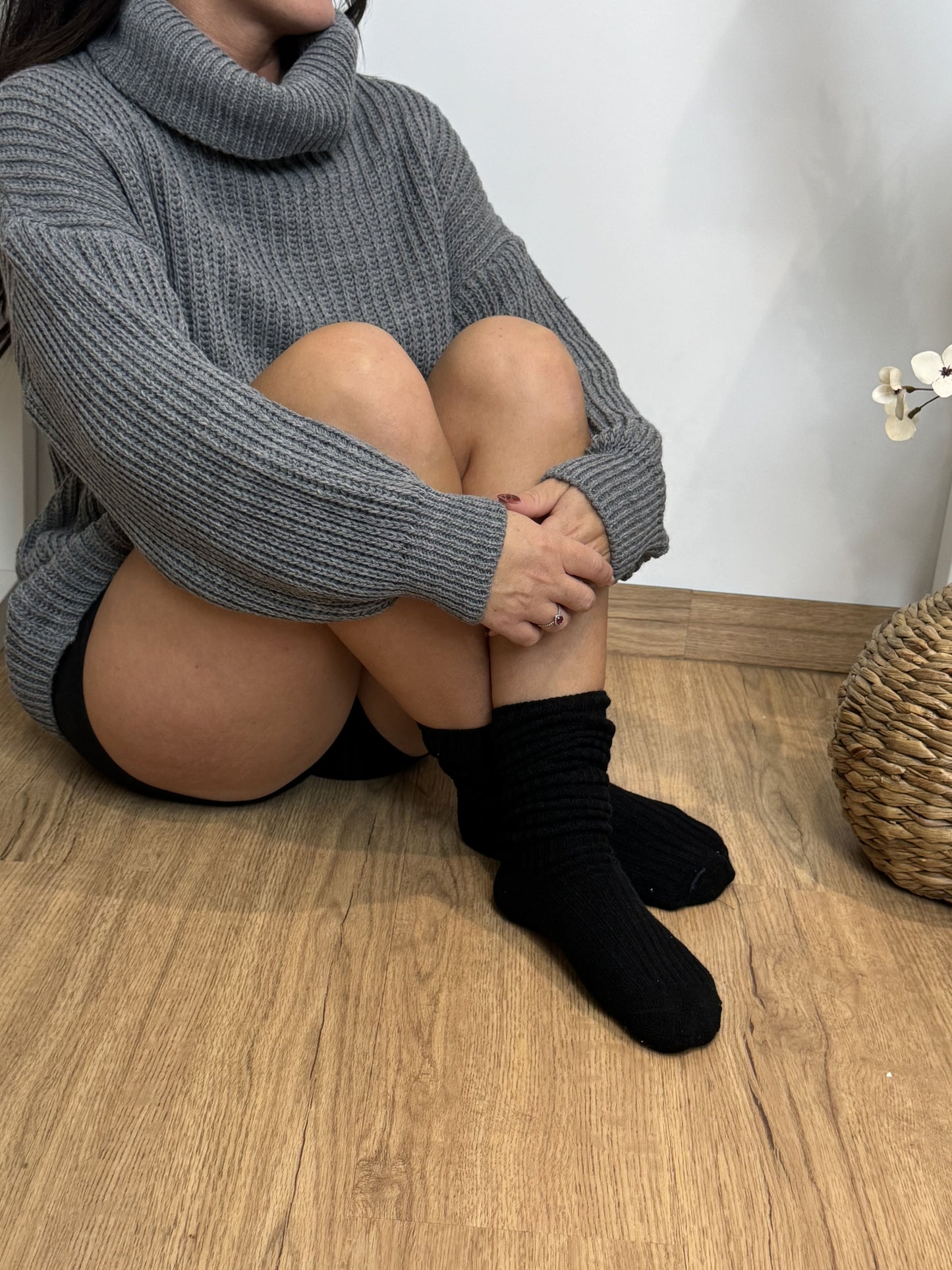 Pull col roulé oversize gris